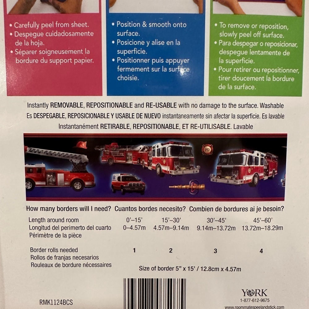 RoomMates Kids Peel and Stick Border with Fire Truck Design - Picture 3 of 3